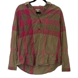 BURBERRY BRIT women's beige/pink plaid collared longsleeve blouse, S.